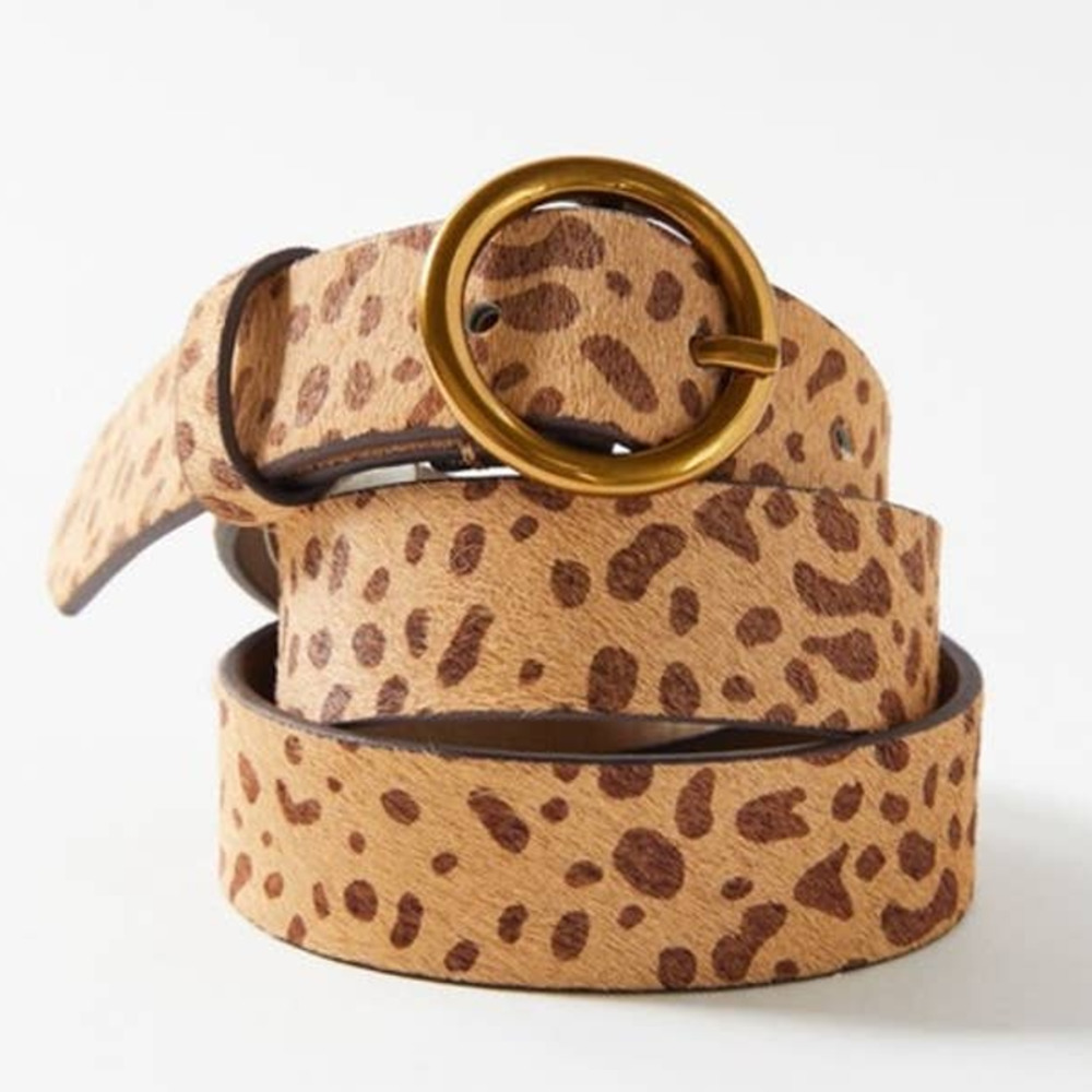 Urban Outfitters Calf Hair Circle Buckle Belt Brown Tan Medium